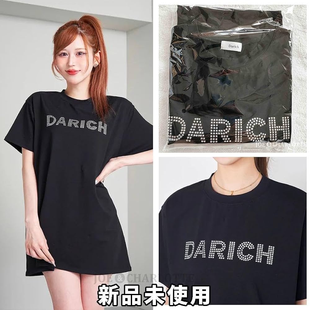 darich スタッズロゴフレア　tシャツ　ミニワンピース　black free Darich - ダーリッチ darich ロゴビッグTシャツ ミニワンピース